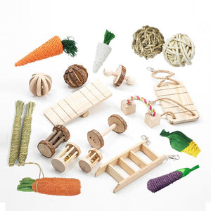 Natural Wood Pet Toy Set: Interactive Playtime Fun For Hamsters, Rabbits, Guinea Pigs, Parrots, Cats, And Dogs-5