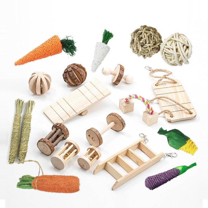 Natural Wood Pet Toy Set: Interactive Playtime Fun For Hamsters, Rabbits, Guinea Pigs, Parrots, Cats, And Dogs-5