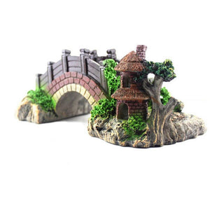 Retro Arch Bridge Resin Aquarium Decoration - Black Red Fish Tank Landscaping Accessory-2