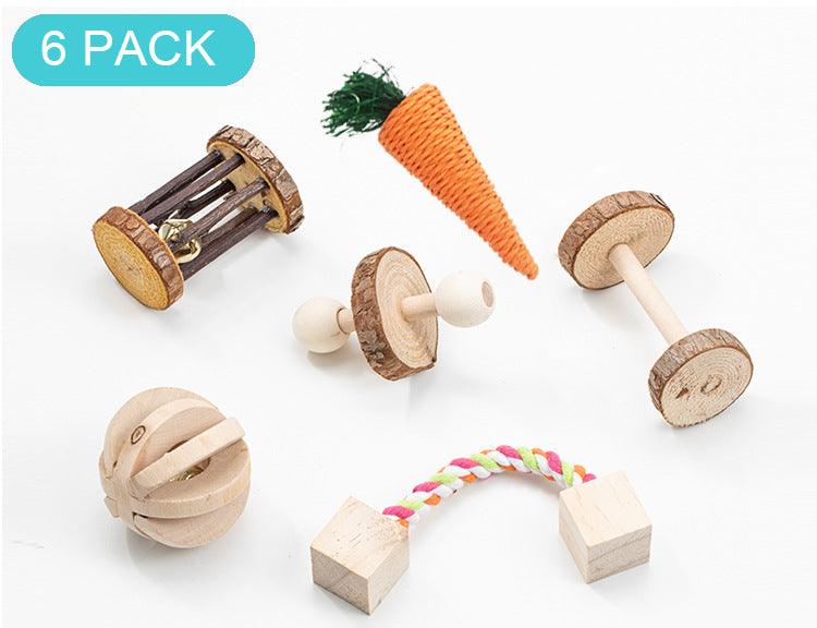 Natural Wood Pet Toy Set: Interactive Playtime Fun For Hamsters, Rabbits, Guinea Pigs, Parrots, Cats, And Dogs-4