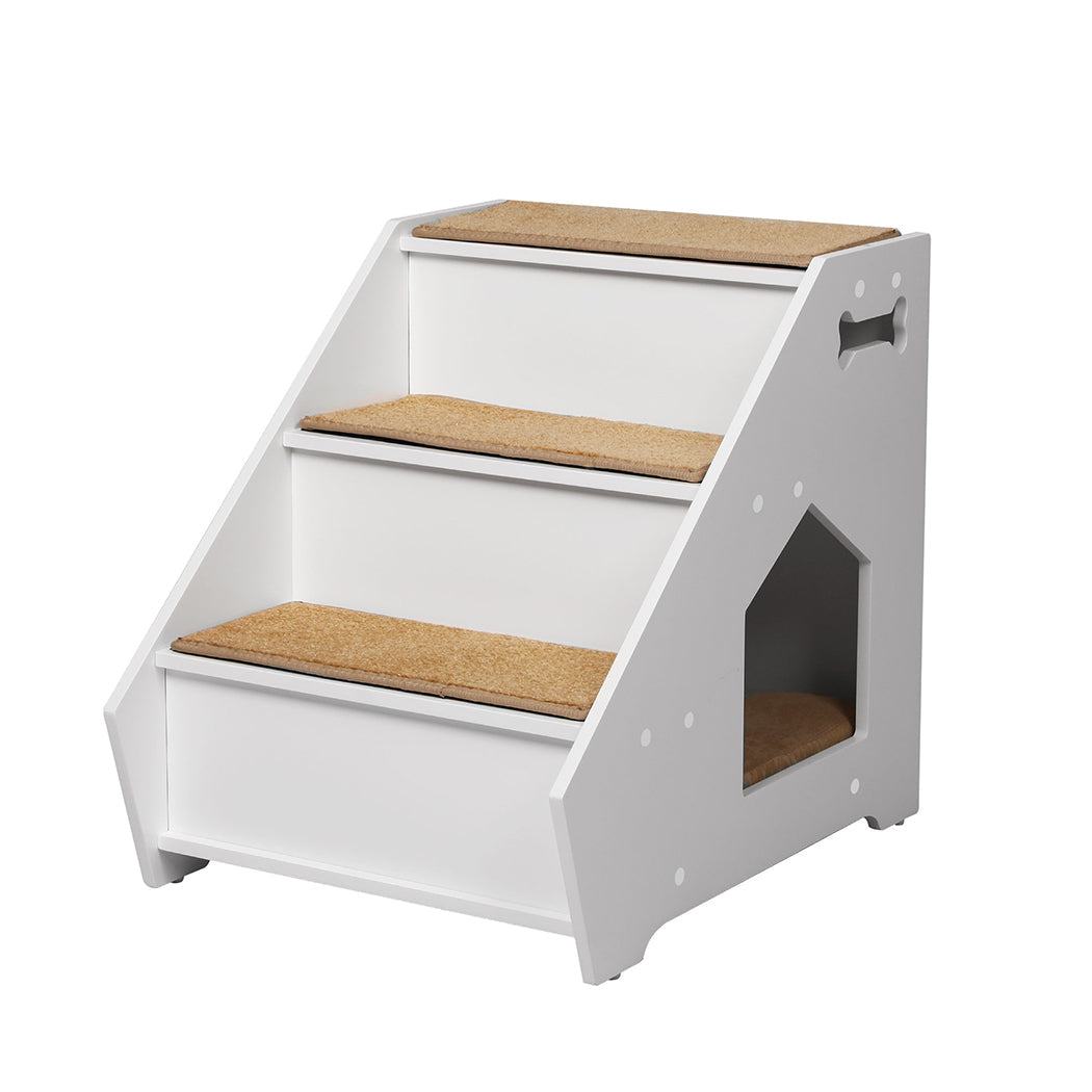 Wooden Dog Steps with Bed - White-0