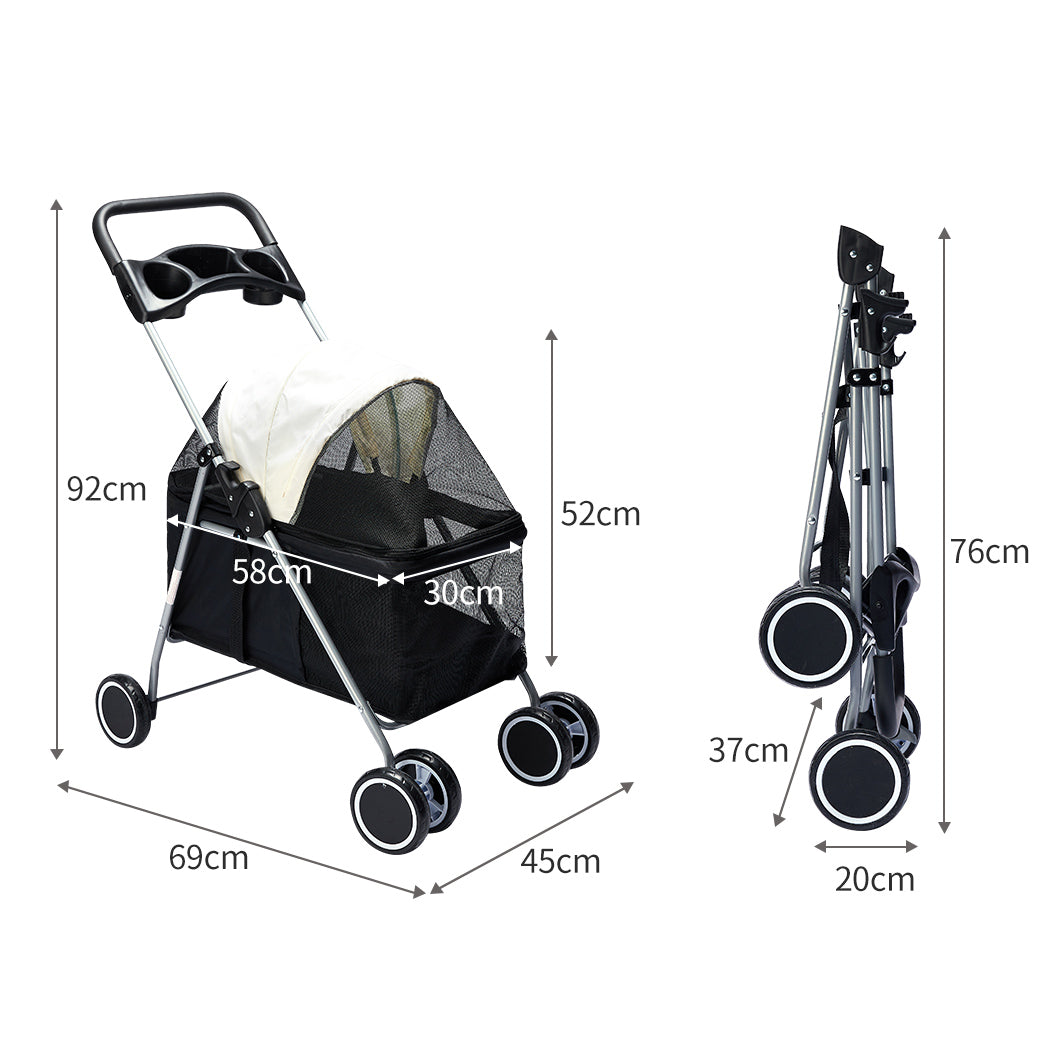 Pet Stroller Travel 4 Wheels Black-2