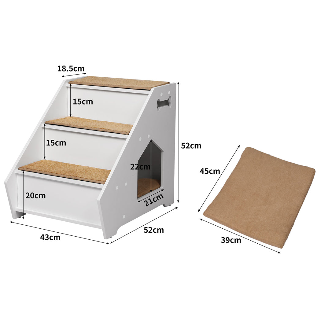 Wooden Dog Steps with Bed - White-2