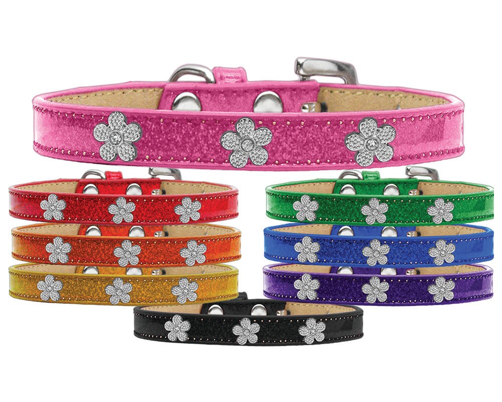 Dog, Puppy & Pet Widget Ice Cream Collar, "Silver Flower"-0