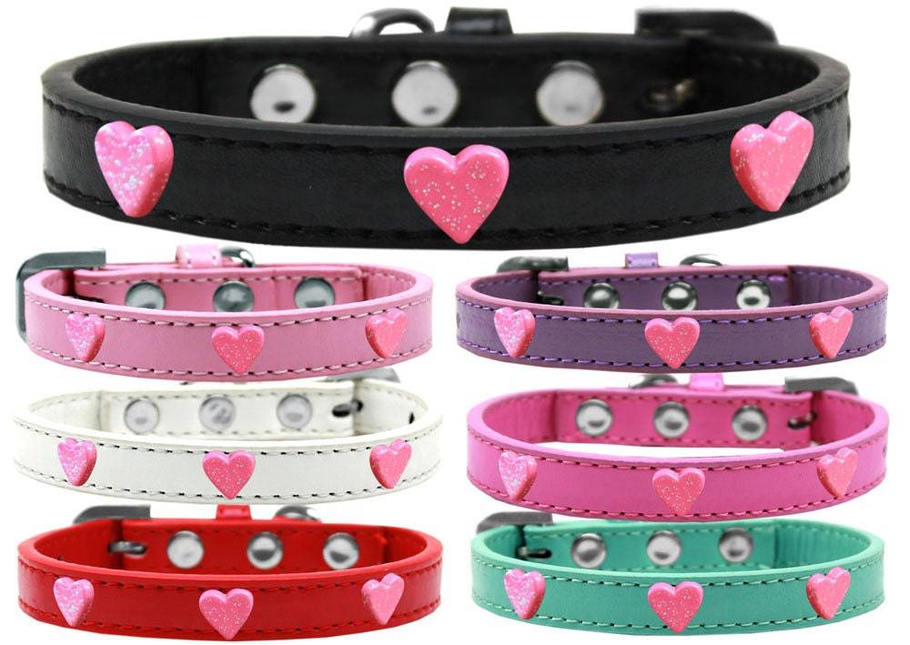 Dog, Puppy & Pet Widget Fashion Collar, "Pink Glitter Heart"-0