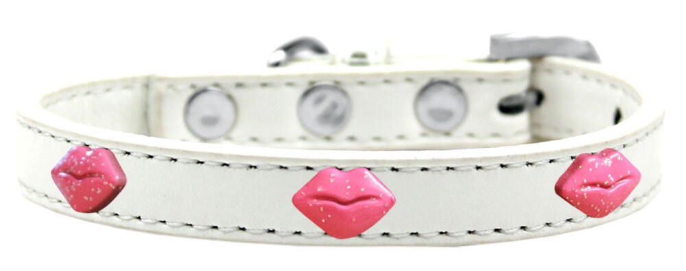 Dog, Puppy & Pet Widget Fashion  Collar, "Pink Glitter Lips"-4