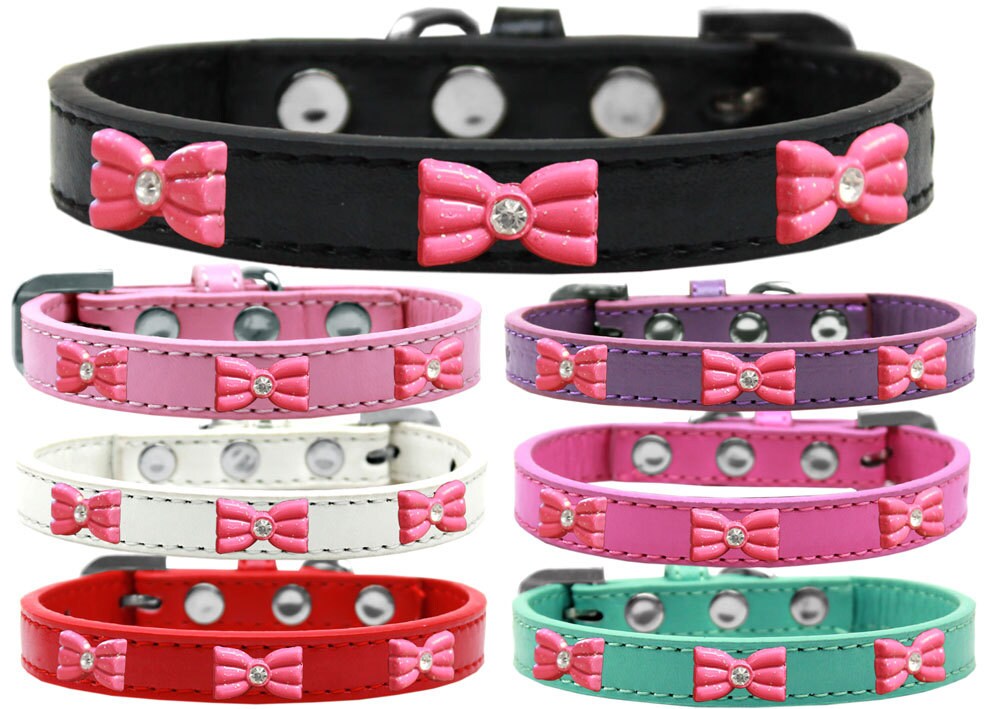 Dog, Puppy & Pet Widget Fashion Collar, "Pink Glitter Bow"-0