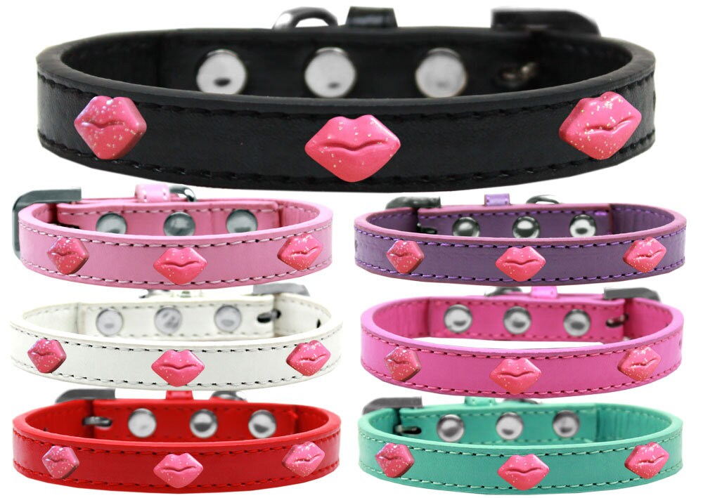 Dog, Puppy & Pet Widget Fashion  Collar, "Pink Glitter Lips"-0