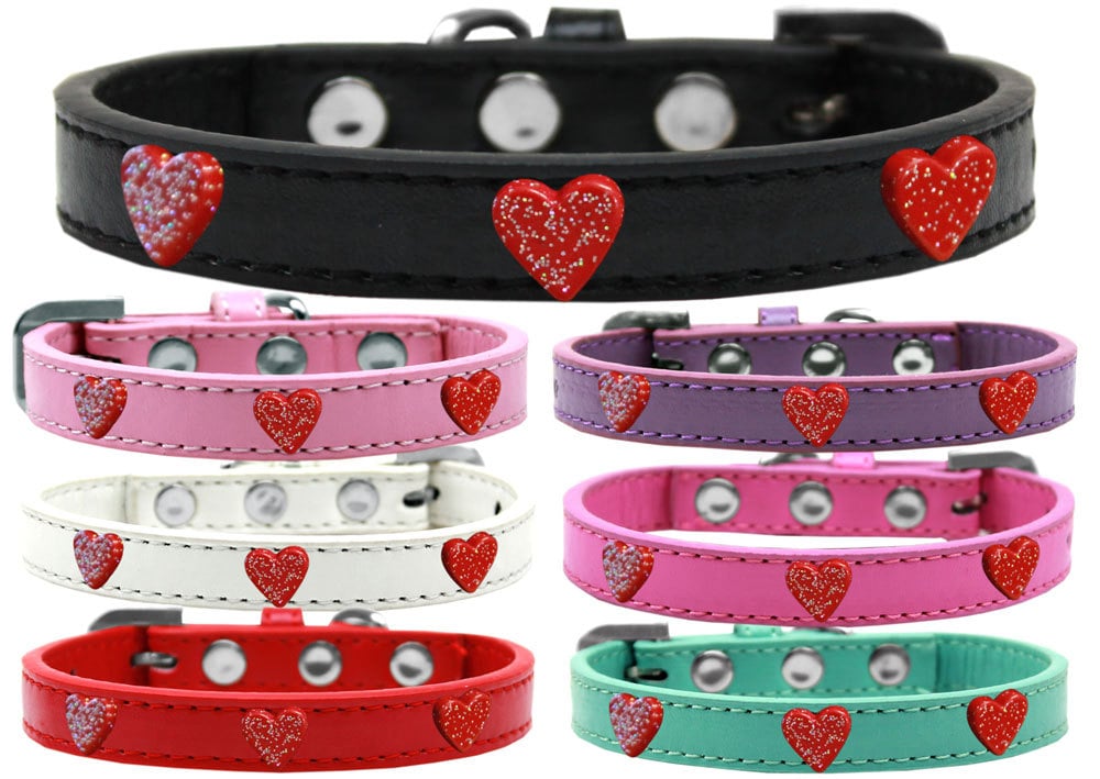 Dog, Puppy & Pet Widget Fashion  Collar, "Red Glitter Heart"-0