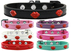 Dog, Puppy & Pet Widget Fashion  Collar, "Red Glitter Lips"-0