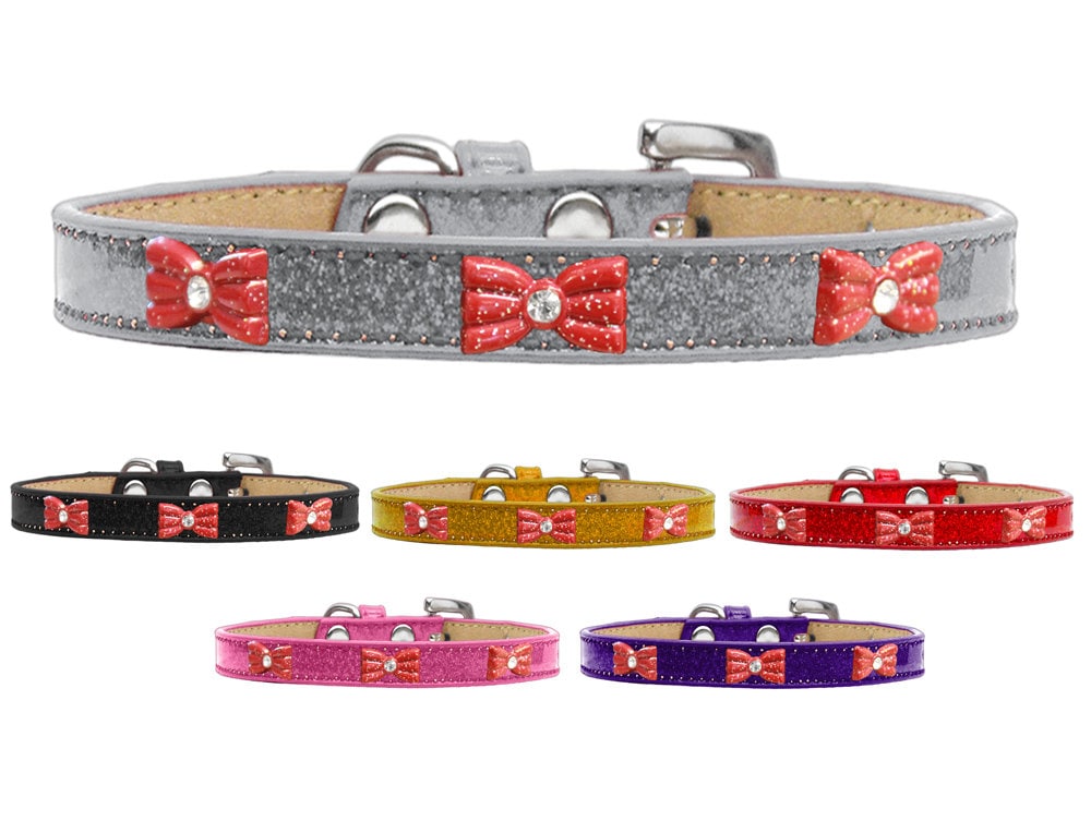 Dog, Puppy & Pet Widget Ice Cream Collar, "Red Glitter Bow"-0