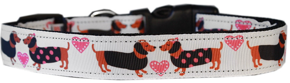 Pet Dog & Cat Nylon Collar or Leash, "Pink Doxie Love"-3