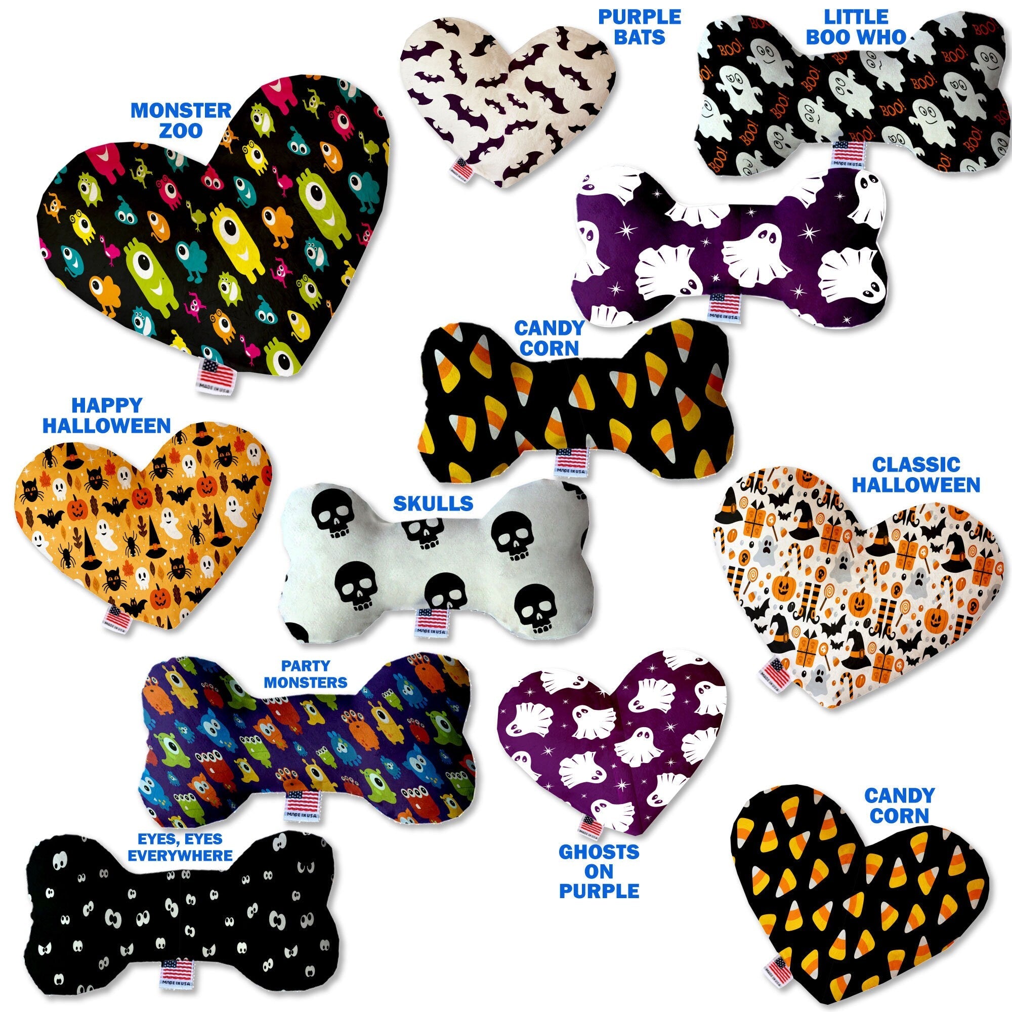 Halloween Pet & Dog Plush Heart or Bone Toy, "Trick-Or-Treat Group" (Available in different sizes, and 10 different patterns!)-1