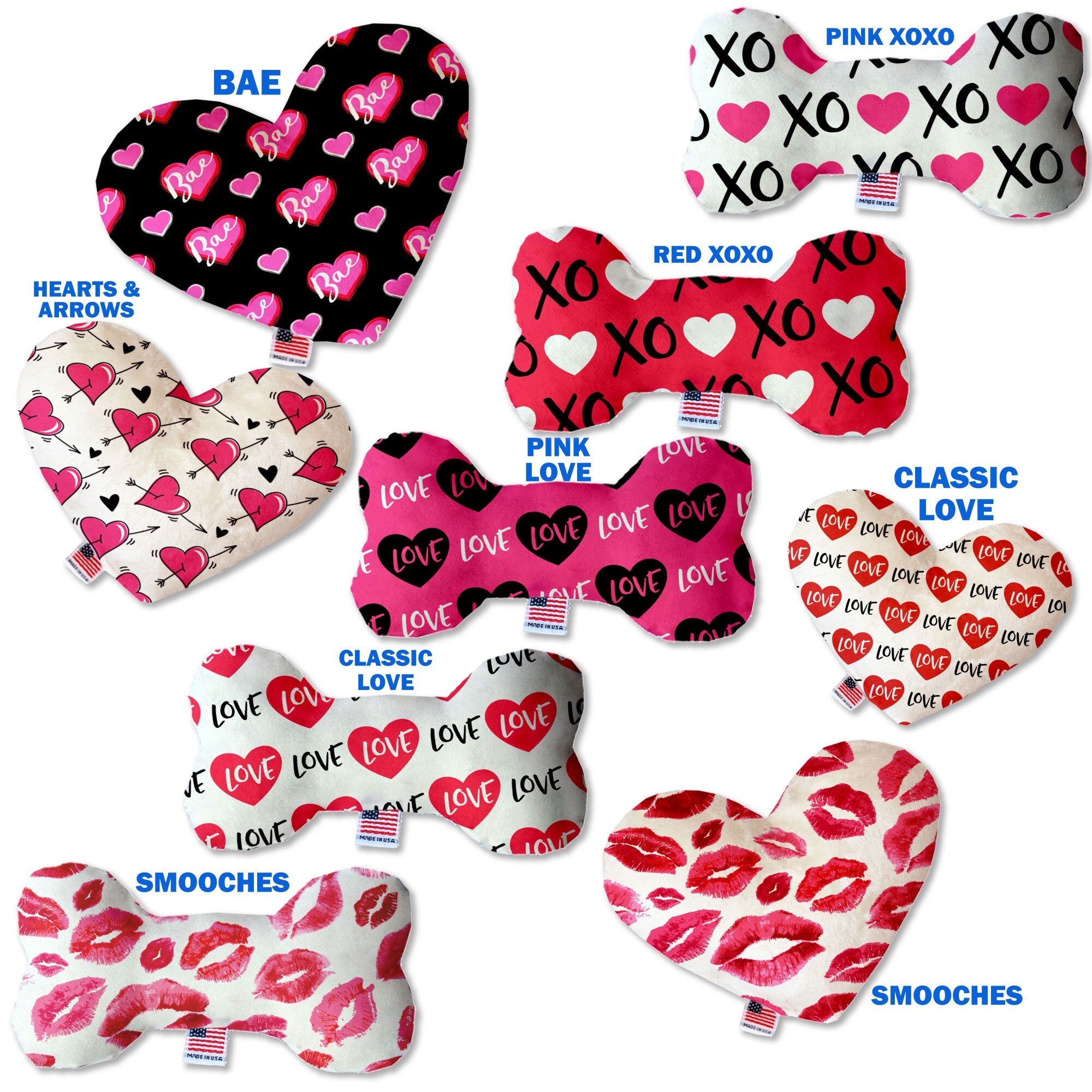 Valentine's Day Pet & Dog Plush Heart or Bone Toy, "Sweetheart Group" (Available in different sizes and 7 different patterns!)-1