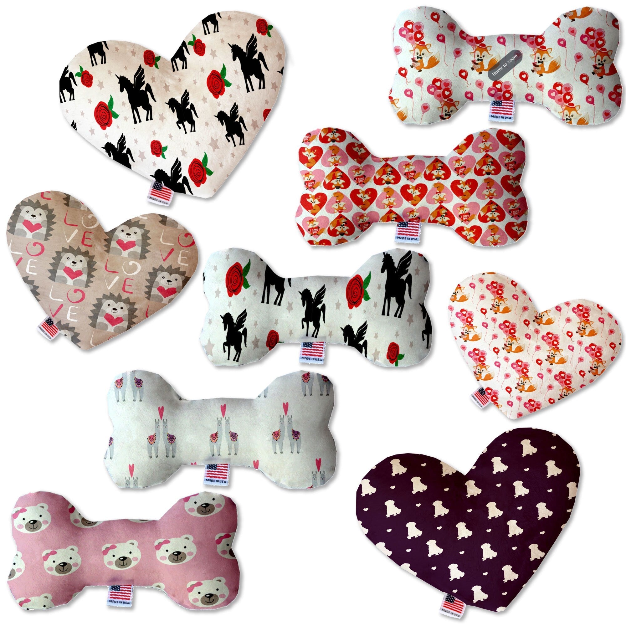 Pet and Dog Plush Heart or Bone Toy, "Valentine's Day Friends Group" (Available in different size, and 7 different patterns!)-0