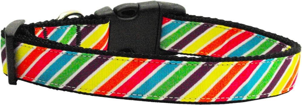 Pet Dog & Cat Nylon Collar or Leash, "Striped Rainbow"-2