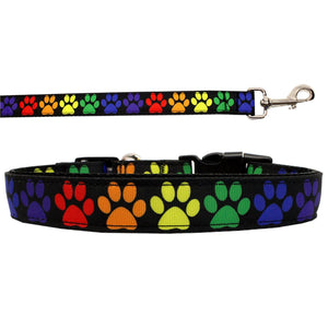 Pet Dog & Cat Nylon Collar or Leash, "Rainbow Paws"-0