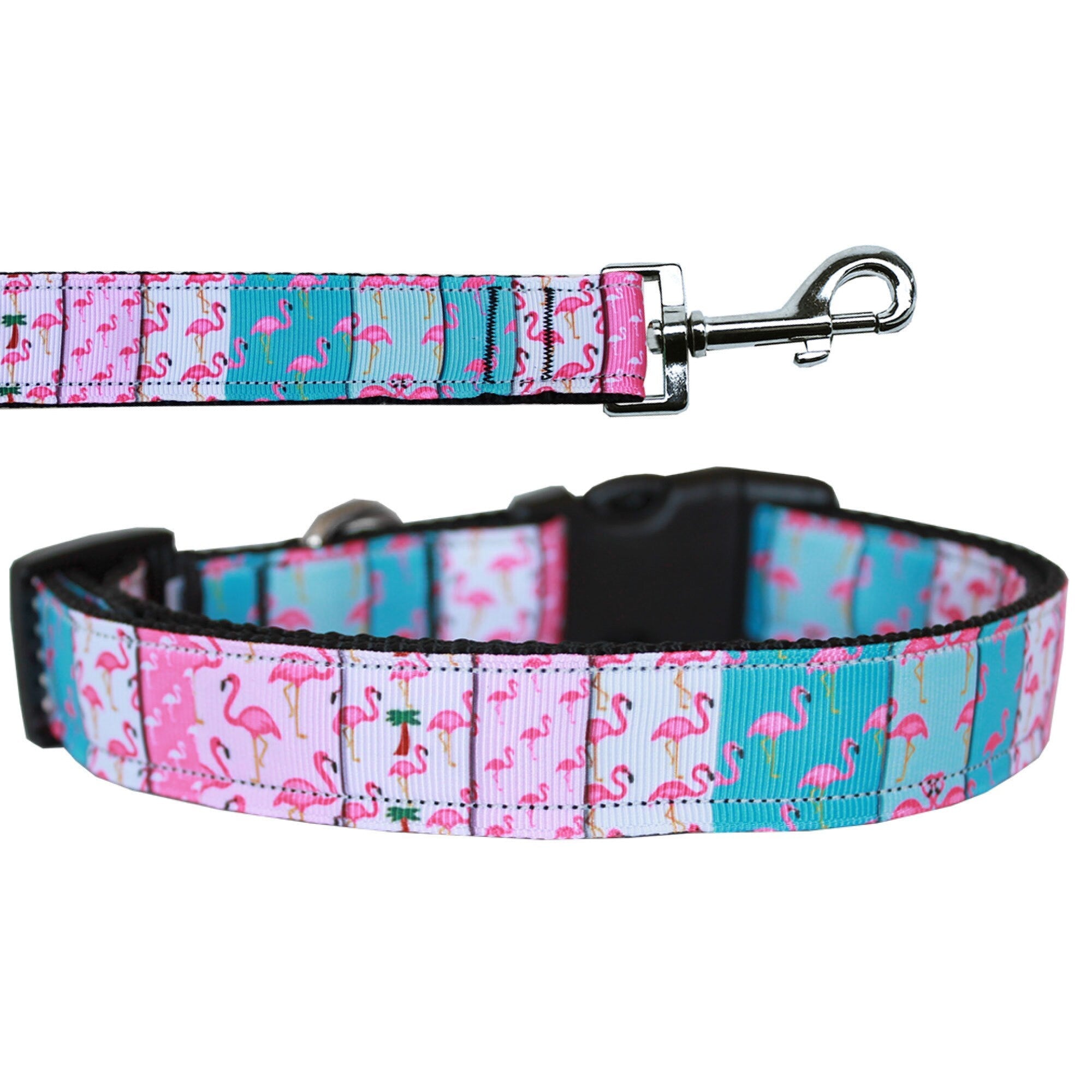 Pet Dog & Cat Nylon Collar or Leash, "Flamingo Fun"-0