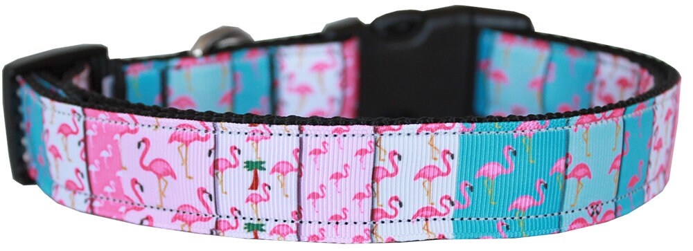 Pet Dog & Cat Nylon Collar or Leash, "Flamingo Fun"-3