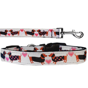 Pet Dog & Cat Nylon Collar or Leash, "Pink Doxie Love"-0