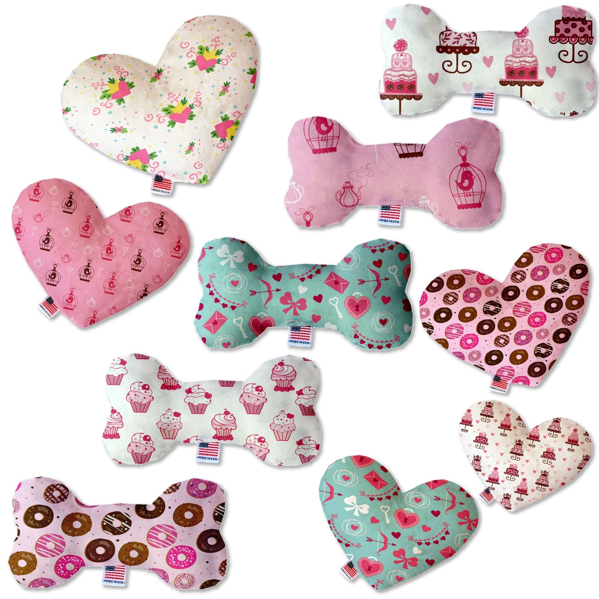 Valentine's Day Pet & Dog Plush Heart or Bone Toy, "Sweet Love Group" (Available in different sizes and 6 pattern options!)-0