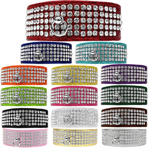 Dog, Puppy & Pet Designer Croc Collar, "Five Row Clear Crystal"-0