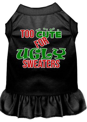 Christmas Dog Dress, Pet Dog & Cat Dress Screen Printed, "Too Cute For Ugly Sweaters"-2