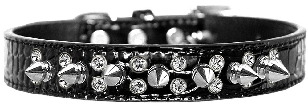 Dog, Puppy and Pet Designer Croc Collar, "Double Crystal & Silver Spikes"-2