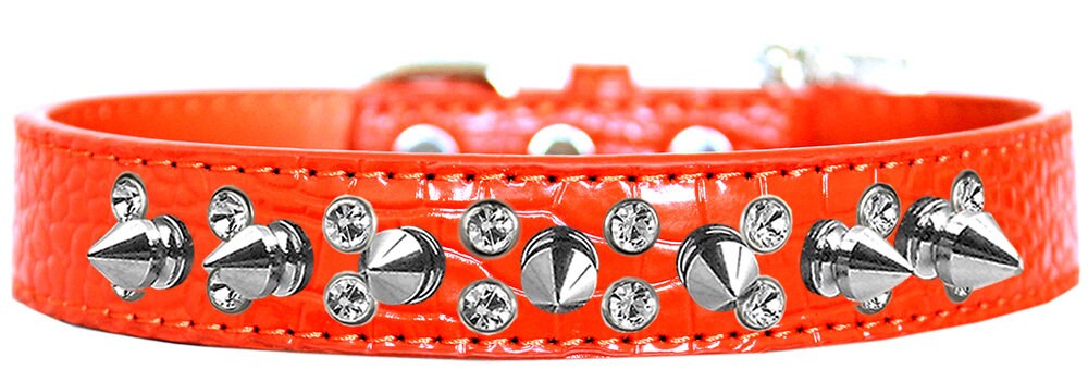 Dog, Puppy and Pet Designer Croc Collar, "Double Crystal & Silver Spikes"-10