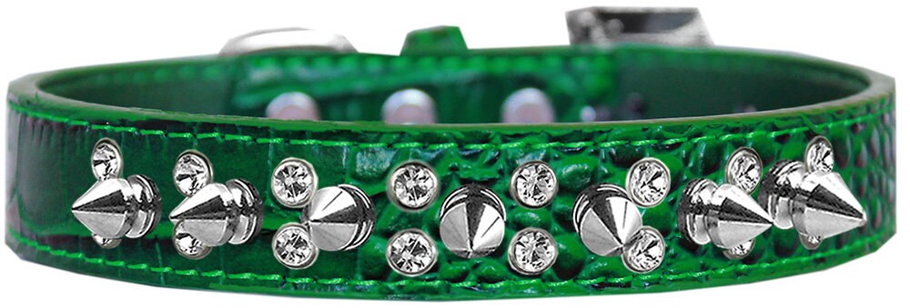 Dog, Puppy and Pet Designer Croc Collar, "Double Crystal & Silver Spikes"-4