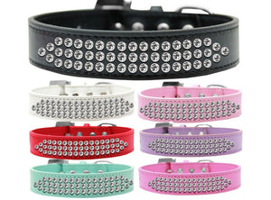 Dog, Puppy & Pet Fashion  Collar, "Three Row Clear Crystal Rimsets"-0