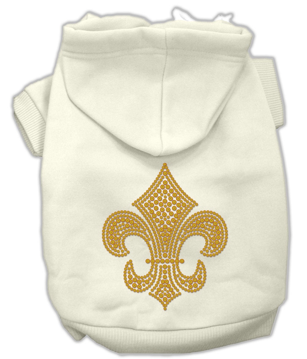 Pet, Dog & Cat Hoodie Rhinestone, "Gold Fleur De Lis"-3