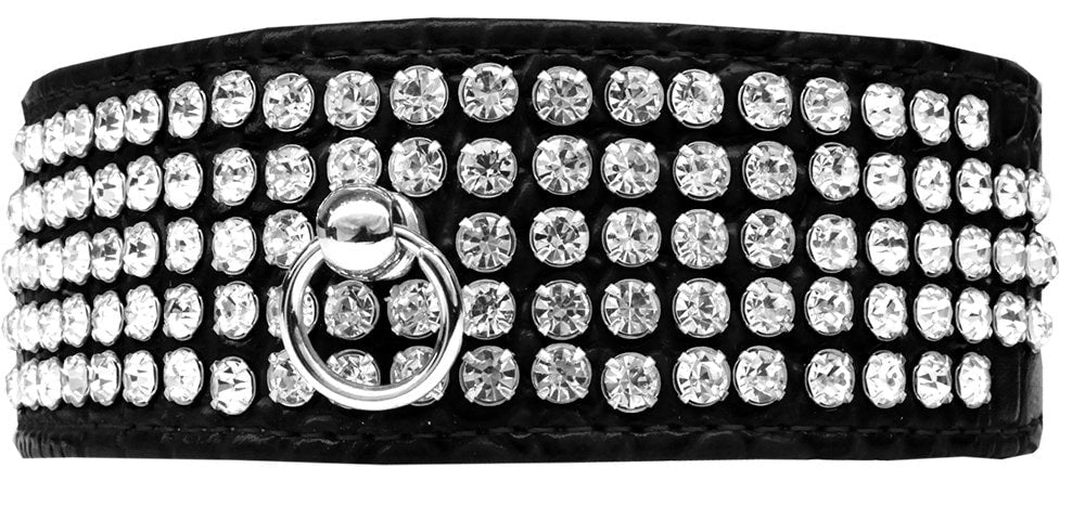 Dog, Puppy & Pet Designer Croc Collar, "Five Row Clear Crystal"-2