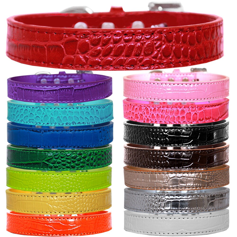 Dog, Puppy & Pet Designer Croc Collar, "Tulsa Plain 3/4" Wide"-0