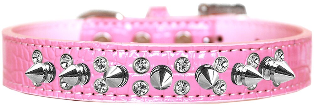 Dog, Puppy and Pet Designer Croc Collar, "Double Crystal & Silver Spikes"-9