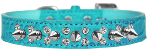 Dog, Puppy and Pet Designer Croc Collar, "Double Crystal & Silver Spikes"-14