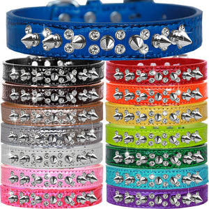 Dog, Puppy and Pet Designer Croc Collar, "Double Crystal & Silver Spikes"-0