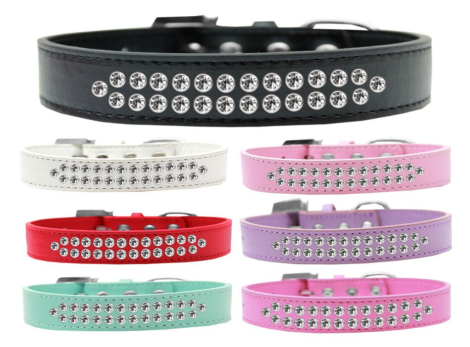 Dog, Puppy & Pet Fashion  Collar, "Two Row Clear Crystal Rimsets"-0