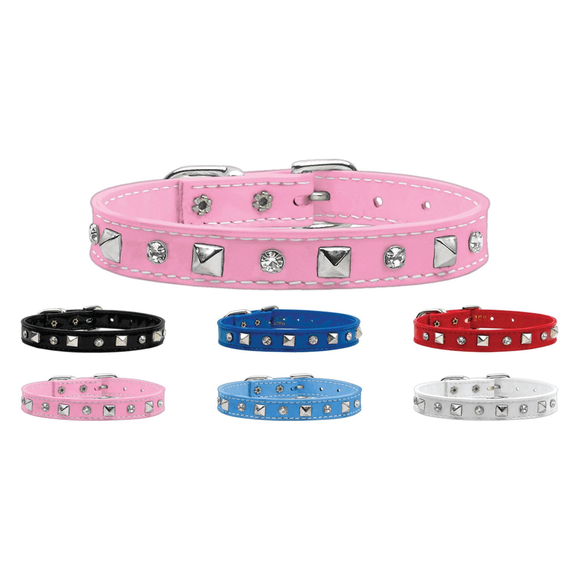 Dog, Puppy and Pet Collar, "Patent Crystal & Pyramid"-0