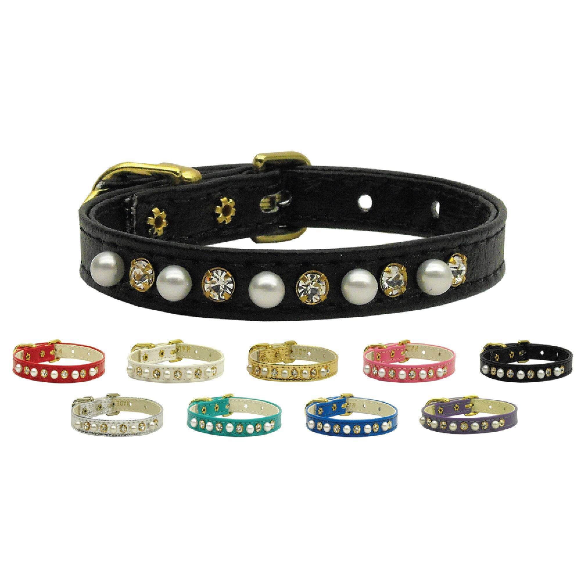 Dog, Puppy and Pet Collar, "3/8" Wide Pearl & Clear Crystals"-0