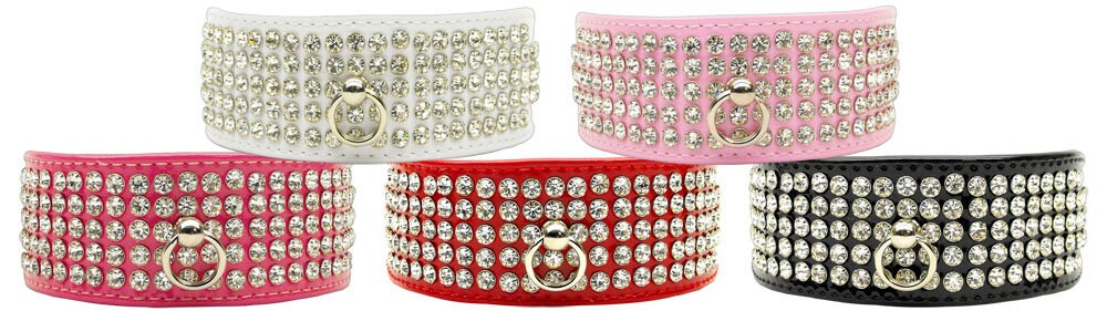 Dog, Puppy & Pet Collar, "Patent Five Row Clear Crystal"-2