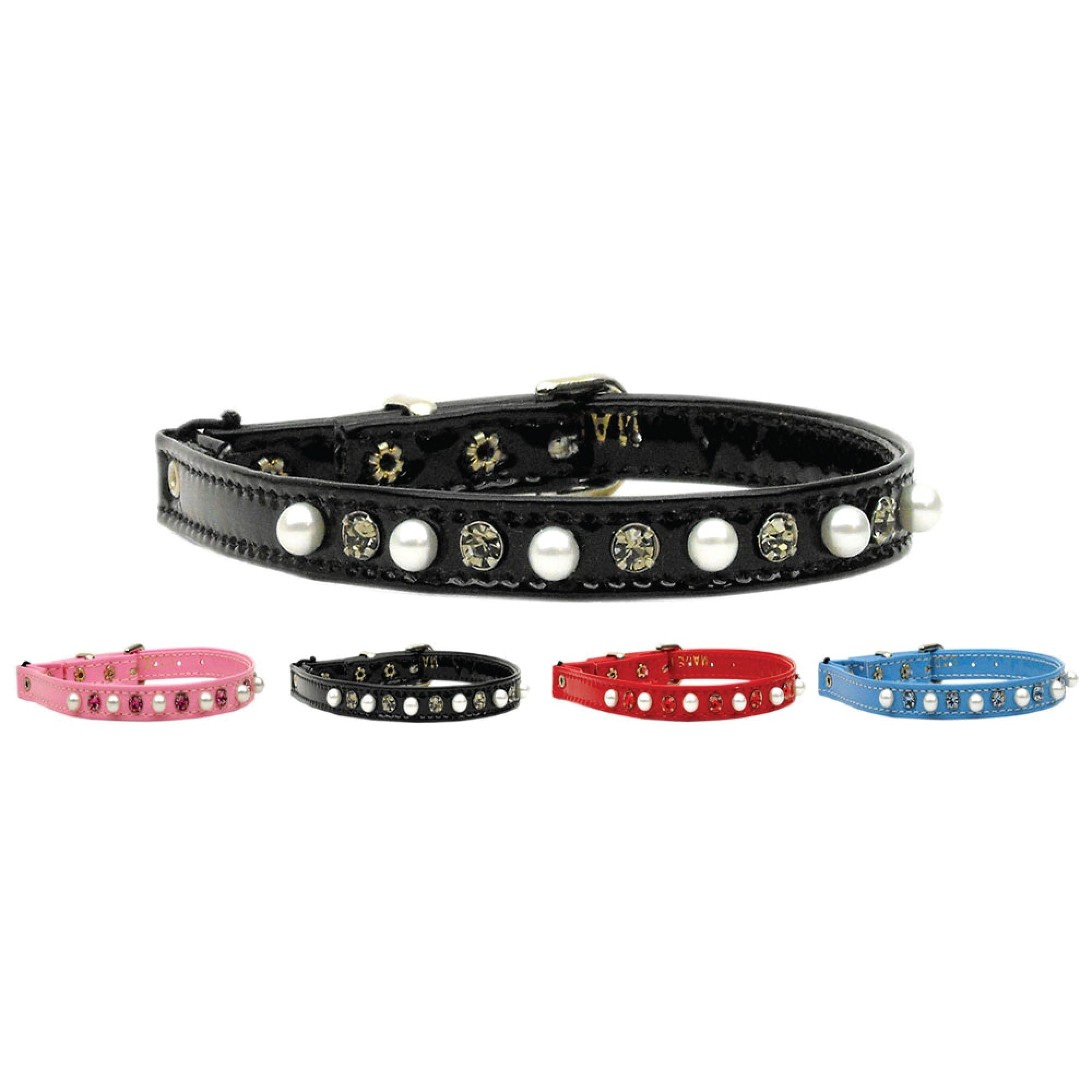 Cat Safety Collar, "Patent Jewel & Pearl"-0