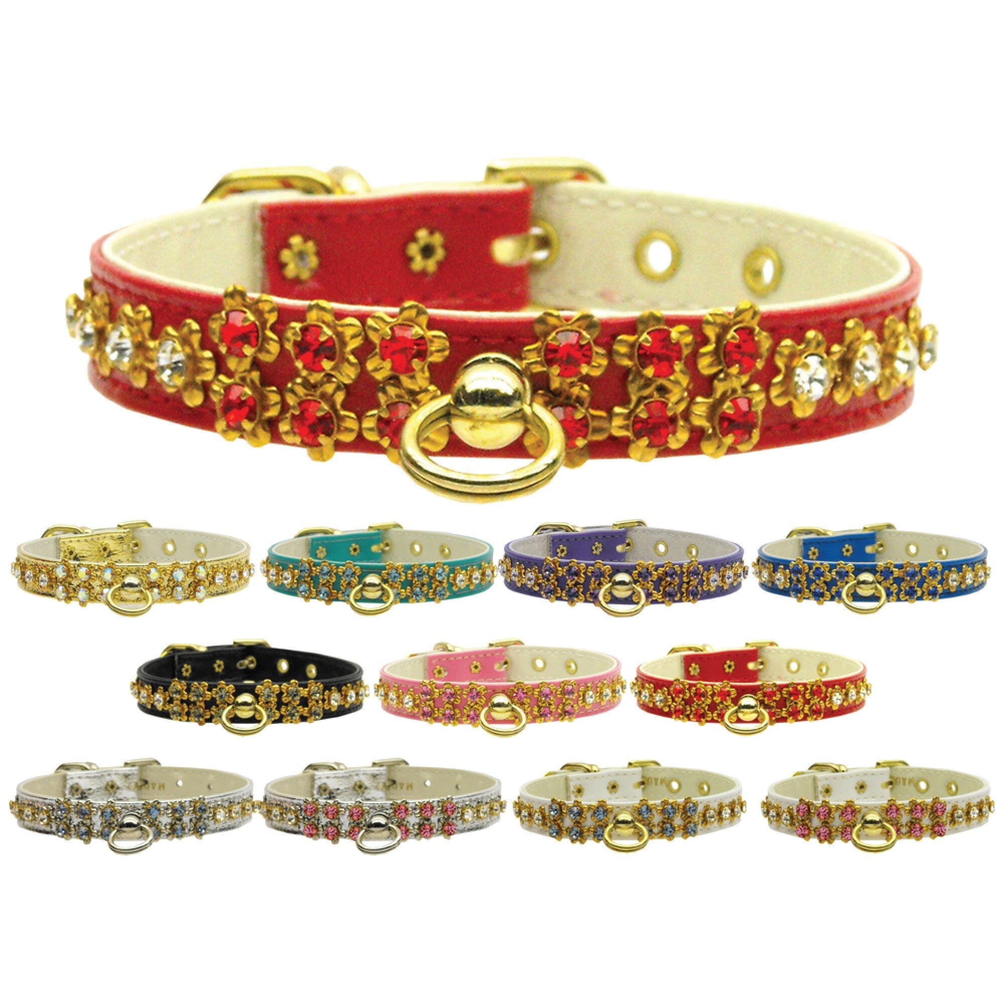 Dog, Puppy & Pet Collar, "Sunburst Crystal Flower"-0