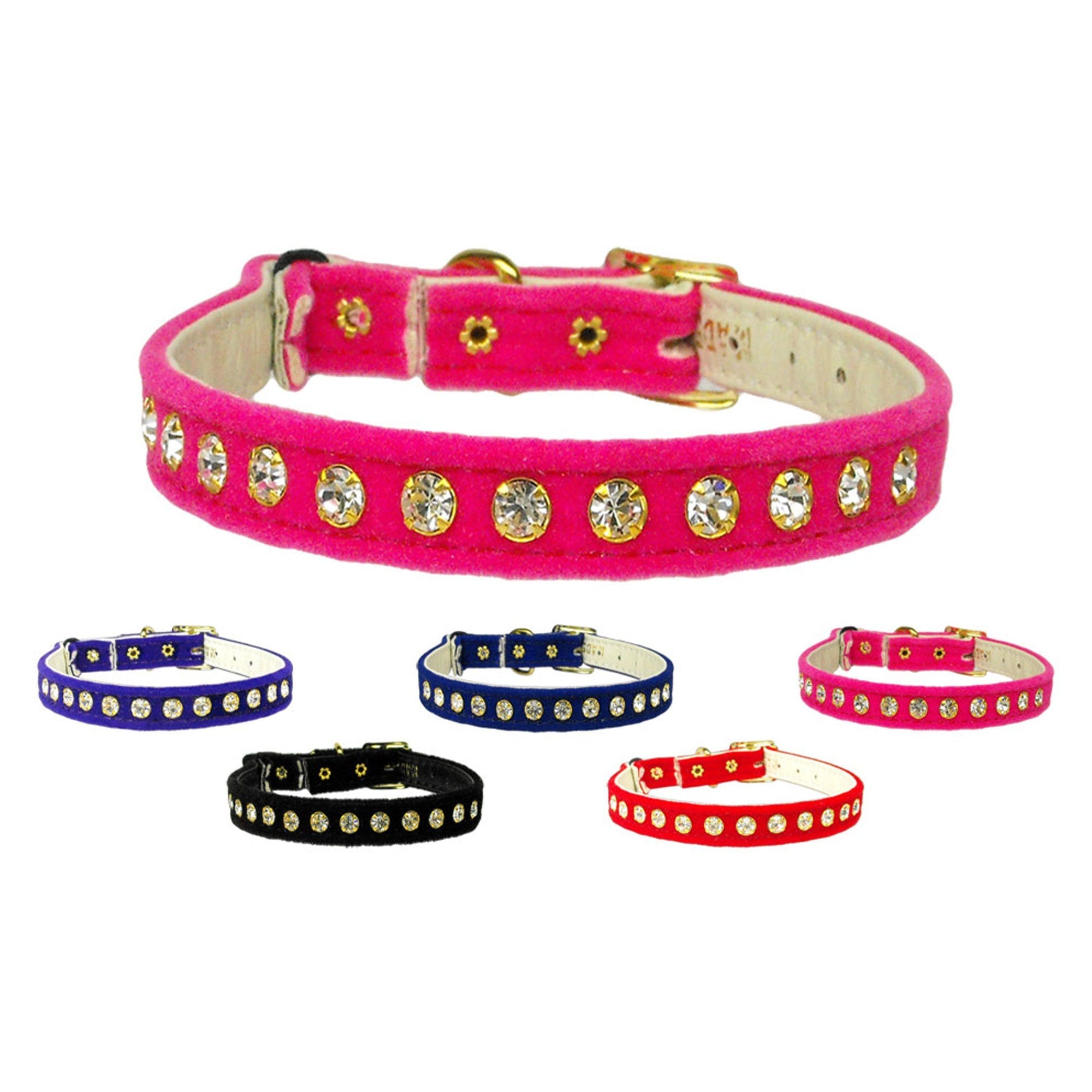 Premium Cat Safety With Band Collar, "Velvet One Row Rhinestone"-0