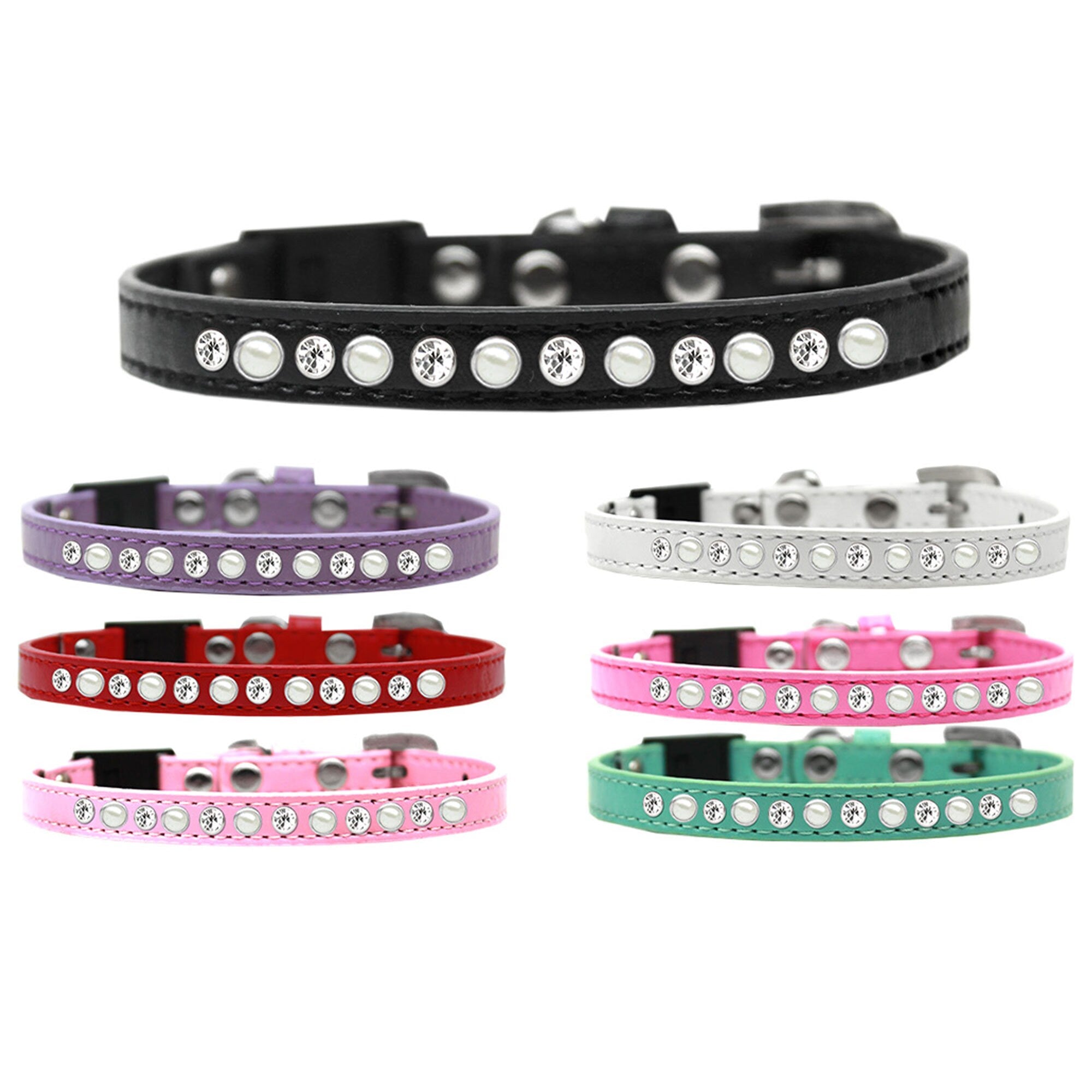 Breakaway Cat Collar, "Pearl & Clear Jewel"-0