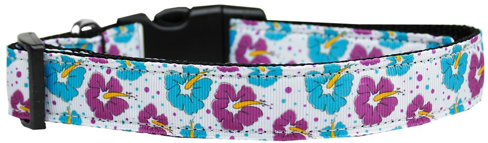 Pet Dog and Cat Nylon Collar or Leash, "Blue & Purple Hibiscus Flowers"-2