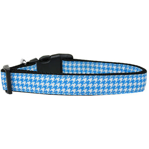 Pet Dog & Cat Nylon Collar or Leash, "Houndstooth Blue"-0