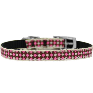 Pet Dog & Cat Nylon Collar or Leash, "Pink Checkers"-0