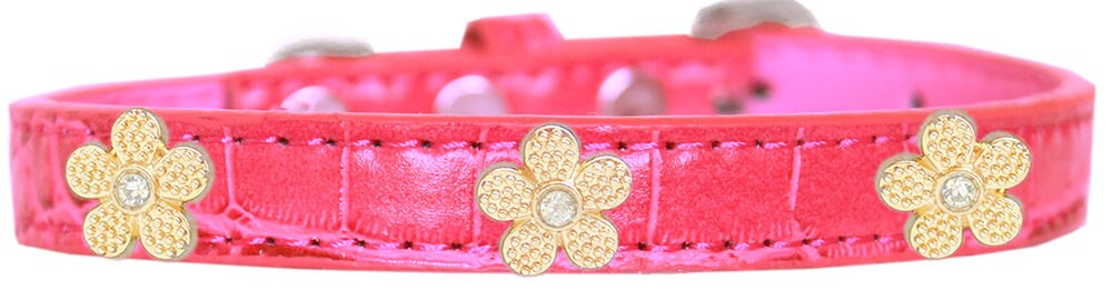 Dog, Puppy & Pet Designer Croc Widget Collar, "Gold Flowers"-4