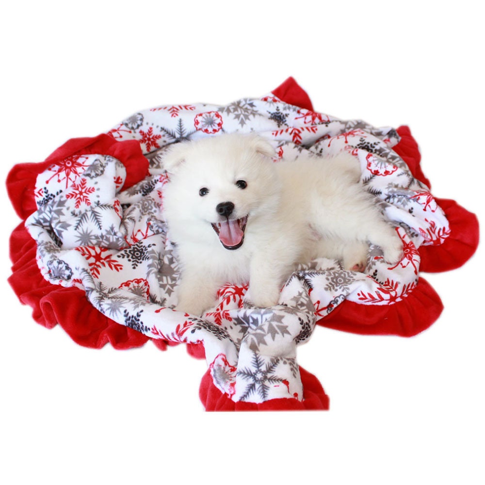 Christmas Dog, Puppy & Pet or Cat Sleepytime Cuddle Blankets, "Red Snowflake"-0